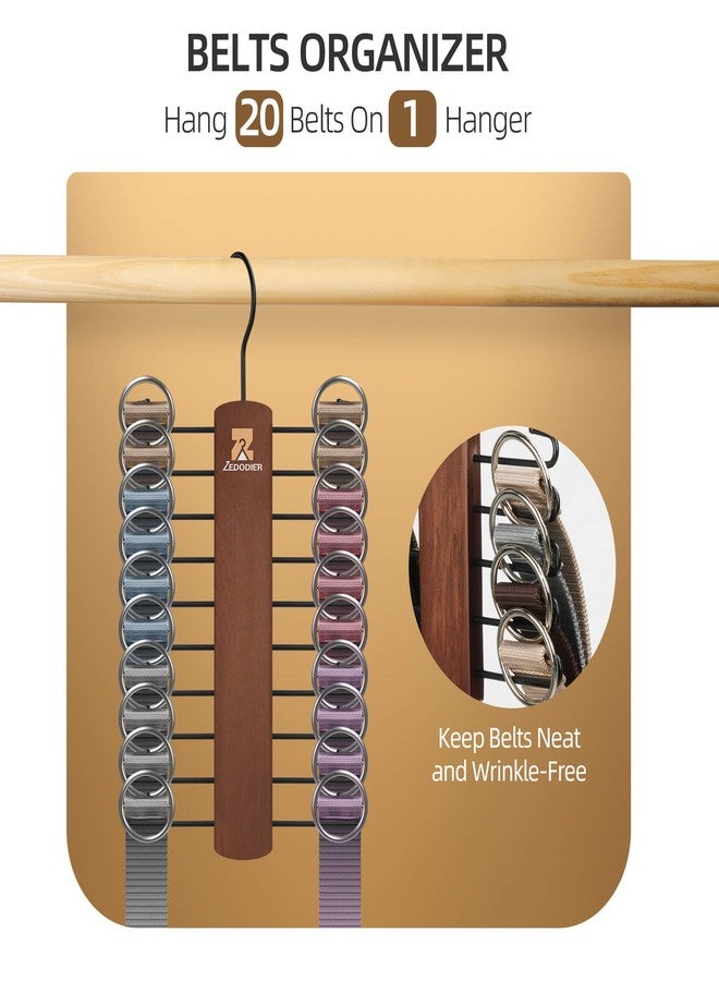 ZEDODIER Wooden Tie Rack, Tie Hanger for Men Closet, 20 Storage Capacity, Non-Slip Rotatable Tie Organizer, Hanging Space Saving Holder, Vintage - Image 3